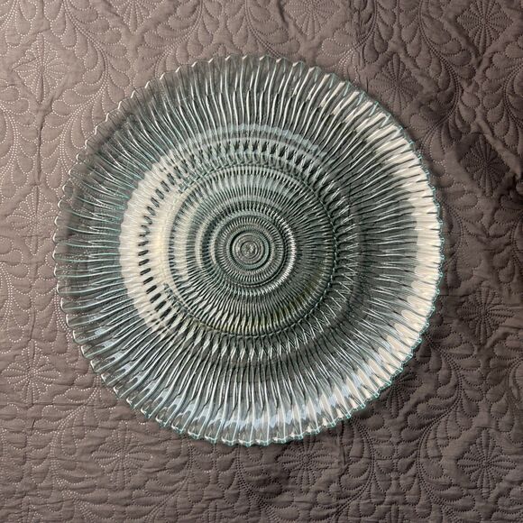 Vintage ARCOROC Blue Seabreeze Swirl Clear Glass 16D” Platter Serverware Dining - Picture 3 of 7